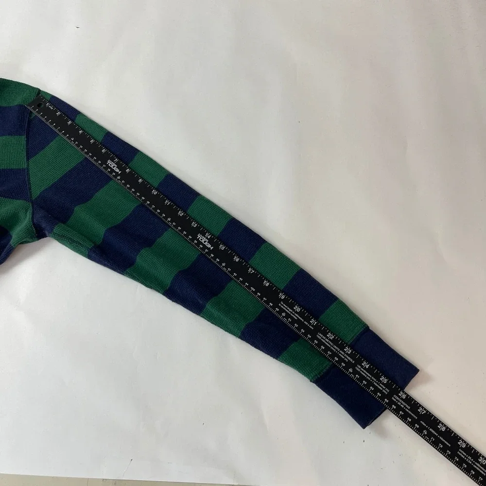 Polo Ralph Lauren Shirt Mens L Blue Green Thermal Waffle Knit Striped Outdoor
